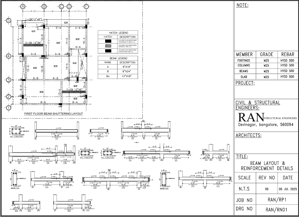 Beam Layout & Reinforcement Details